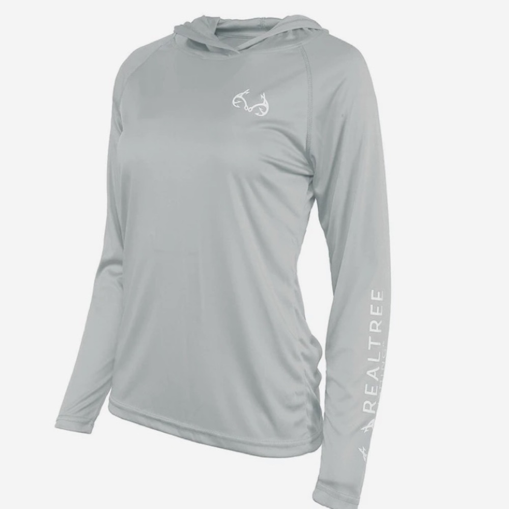 Sz XL Women Realtree Layering Long Sleeve Hooded Tee Glacier Gray